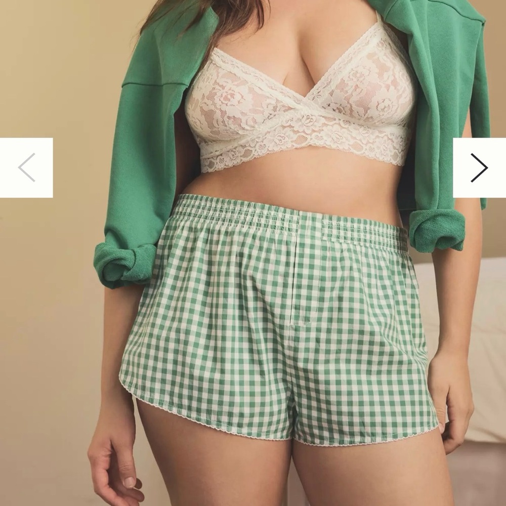 By Anthropologie Printed Cotton Pyjama Boxer Shorts - green motif